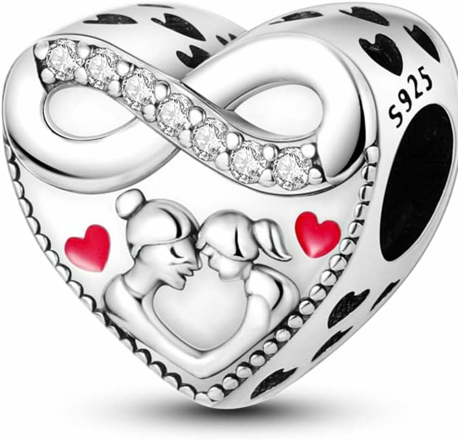 Parmuz Parmuz 925 Sterling Silver Charms For Charm Bracelet Necklace Mom Heart Love Dangle Charm Beads For Women Mother Grandmother Mother'S Day Gift Wholesale