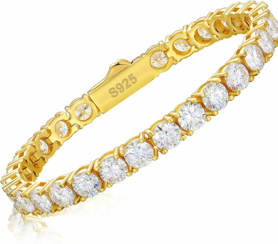 TUHE 4.8-21 Carats Moissanite Tennis Bracelet Diamond Tennis Bracelets For Women Men 18K White Gold/Yellow Gold Plated 925 Sterling Silver Bracelet 3Mm/4Mm/5Mm D Color Vvs1 Round Cut Lab Created Moissanite Diamond Bracelet With Gra Certificate Mother'S Day Gift Wholesale