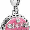 Pandora Pandora Pink Birthday Cake Dangle Charm - Compatible Moments Bracelets - Jewelry For Women - Gift For Women - Made With Sterling Silver, Cubic Zirconia & Enamel, With Gift Box New