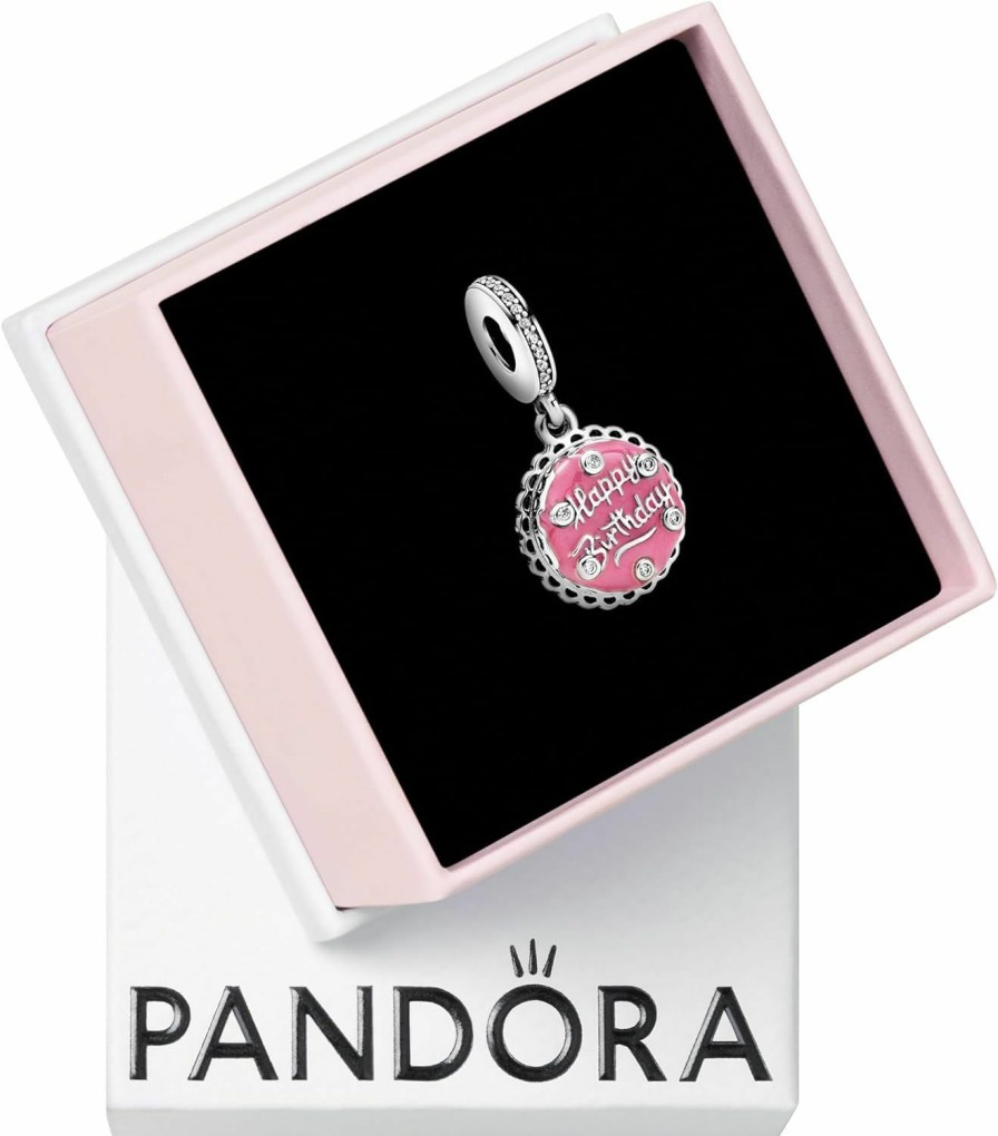 Pandora Pandora Pink Birthday Cake Dangle Charm - Compatible Moments Bracelets - Jewelry For Women - Gift For Women - Made With Sterling Silver, Cubic Zirconia & Enamel, With Gift Box New