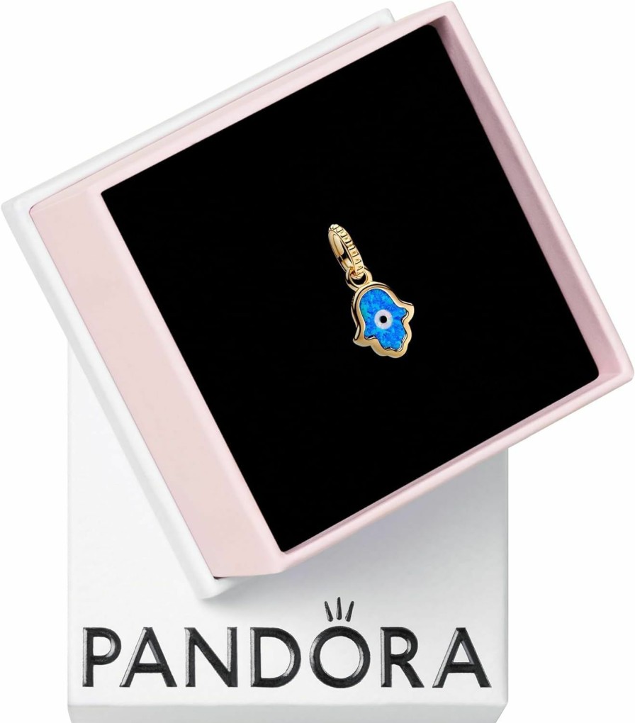 Pandora Pandora Opalescent Blue Hamsa Hand Dangle Charm - Bracelet Charm Me & Moments Bracelets - Stunning Women'S Jewelry - 14K Gold With Blue Opal - With Gift Box Best