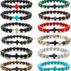 MOZAKA Mozaka 12Pcs 8Mm Cross Beads Bracelet For Men Women Lava Rock Tiger Eye Stone Howlite Stone Stretch Elastic Bracelet Set Online