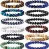 CASDAN Casdan 12Pcs 8Mm Semi-Precious Gemstones Beaded Bracelets For Men Women Tiger Eye Lava Rock Healing Crystal Stone Bead Bracelets Set Clearance