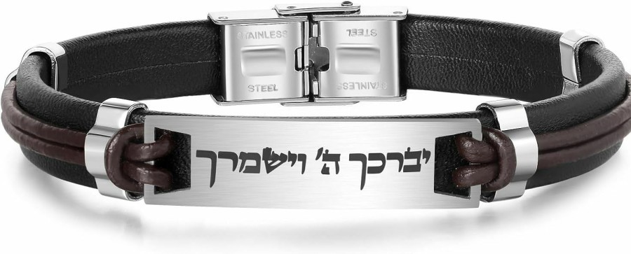 Amen Judaica Amen Judaica Leather Bracelet Bangle With Hebrew Jewish Blessing Motif Best