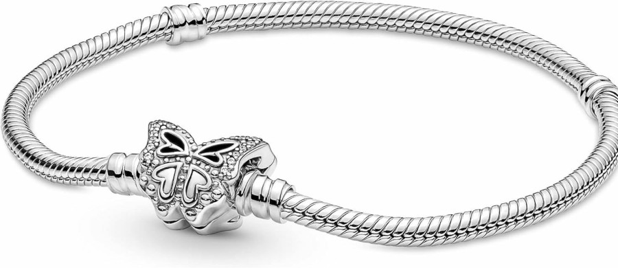 Pandora Pandora Moments Butterfly Clasp Snake Chain Bracelet - Compatible Moments Charms - Sterling Silver & Cubic Zirconia Charm Bracelet For Women - Gift For Her - 7.5\" Hot