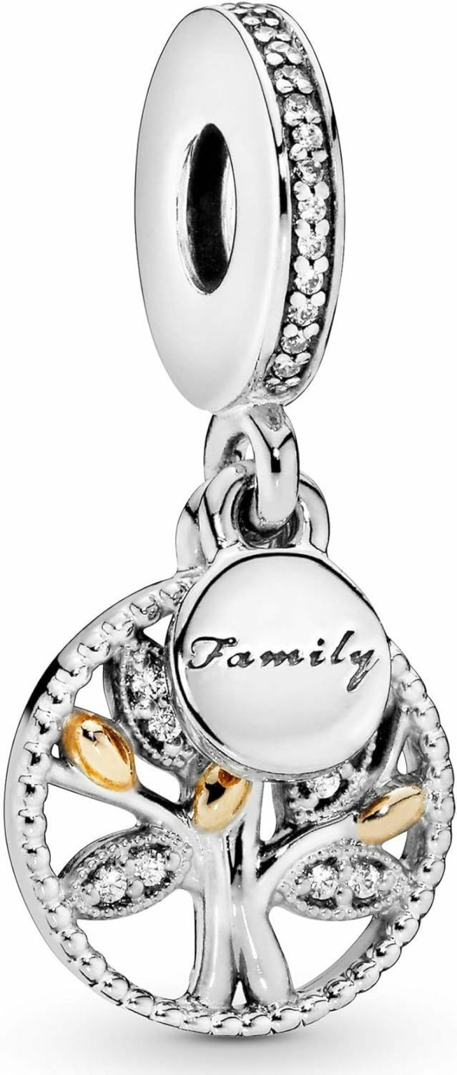 Pandora Pandora Jewelry Sparkling Family Tree Dangle Cubic Zirconia Charm In Sterling Silver And 14K Yellow Gold, With Gift Box Clearance