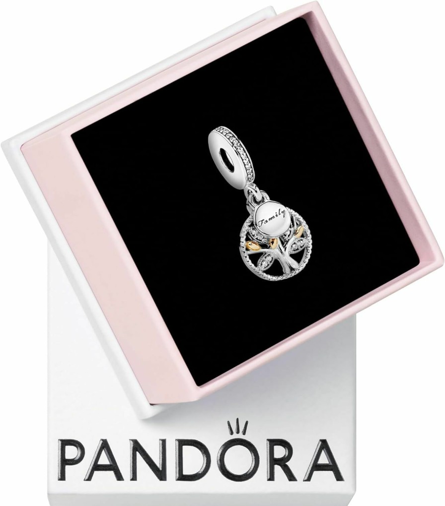 Pandora Pandora Jewelry Sparkling Family Tree Dangle Cubic Zirconia Charm In Sterling Silver And 14K Yellow Gold, With Gift Box Clearance