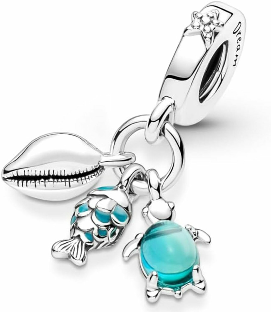 Pandora Pandora Fish, Sea Turtle & Conch Triple Dangle Charm Bracelet Charm Moments Bracelets - Stunning Women'S Jewelry - Made With Sterling Silver & Enamel New