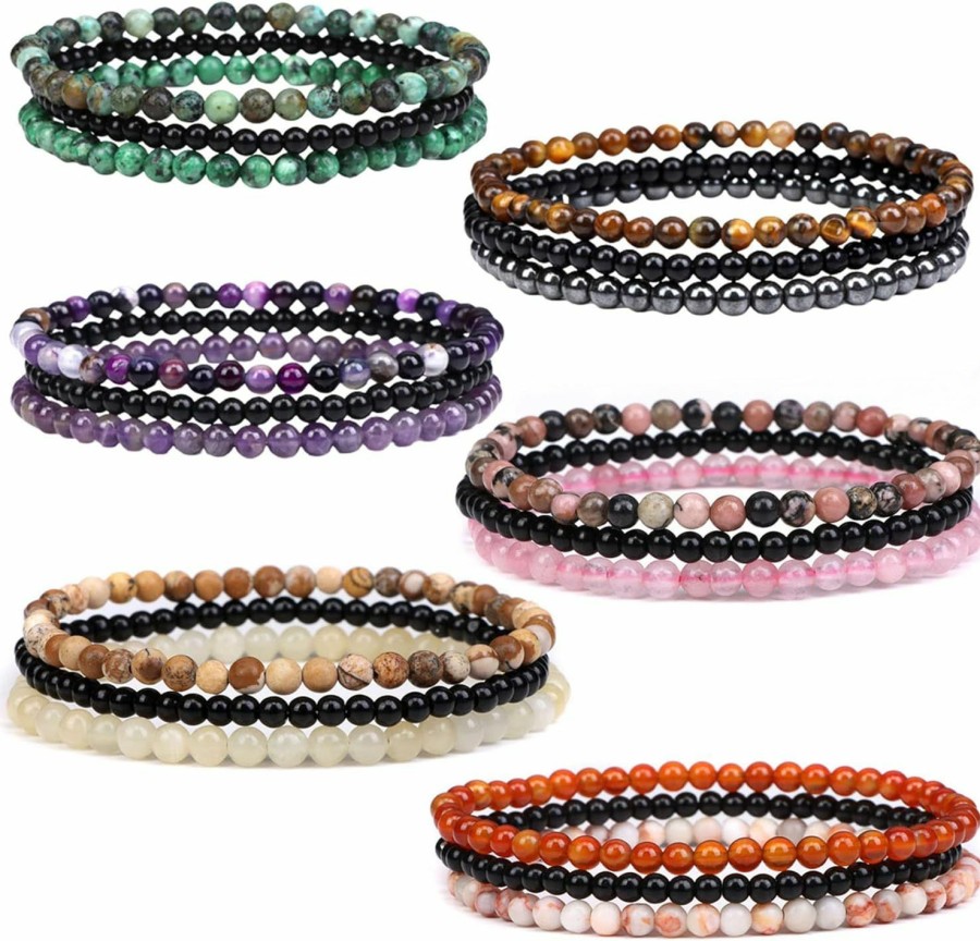 CASDAN Casdan 18 Pcs 4Mm Mini Semi-Precious Gemstones Beaded Bracelets For Women Men Healing Stone Bracelet Crystal Beaded Bracelet Adjustable Elastic Stretch Bracelet Uni Jewelry Gifts Best