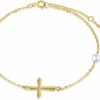 SISGEM Sisgem 14K Gold Cross Bracelet For Women, Real Pearl Religious Bracelet, Confirmation Gifts For Her, 6.3\"+1\"+1\" New