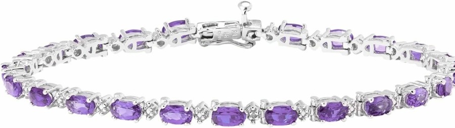 MORGAN & PAIGE Morgan & Paige Tennis Bracelet For Women, Diamonds And Oval Gemstones, Birthstone Colors, Pure 925 Sterling Silver With Secure Locking Clasp Best