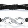 ZENI Zeni Infinity Bracelet For Women, Handmade Black Rope Braided Bracelet With 925 Silver Adjustable Bracelet Love Friendship Jewelry Gift Best