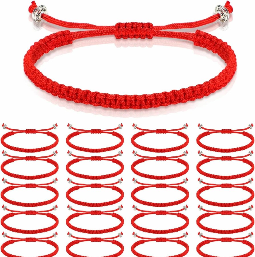 Jadive Jadive 20 Pcs Red Bracelet Protection Good Luck Red Cord Bracelet Red String Of Fate Bracelet Adjustable Knot Kabbalah Rope Bracelet Matching Braided Bracelet For Lover Couple Friend Women Men Hot