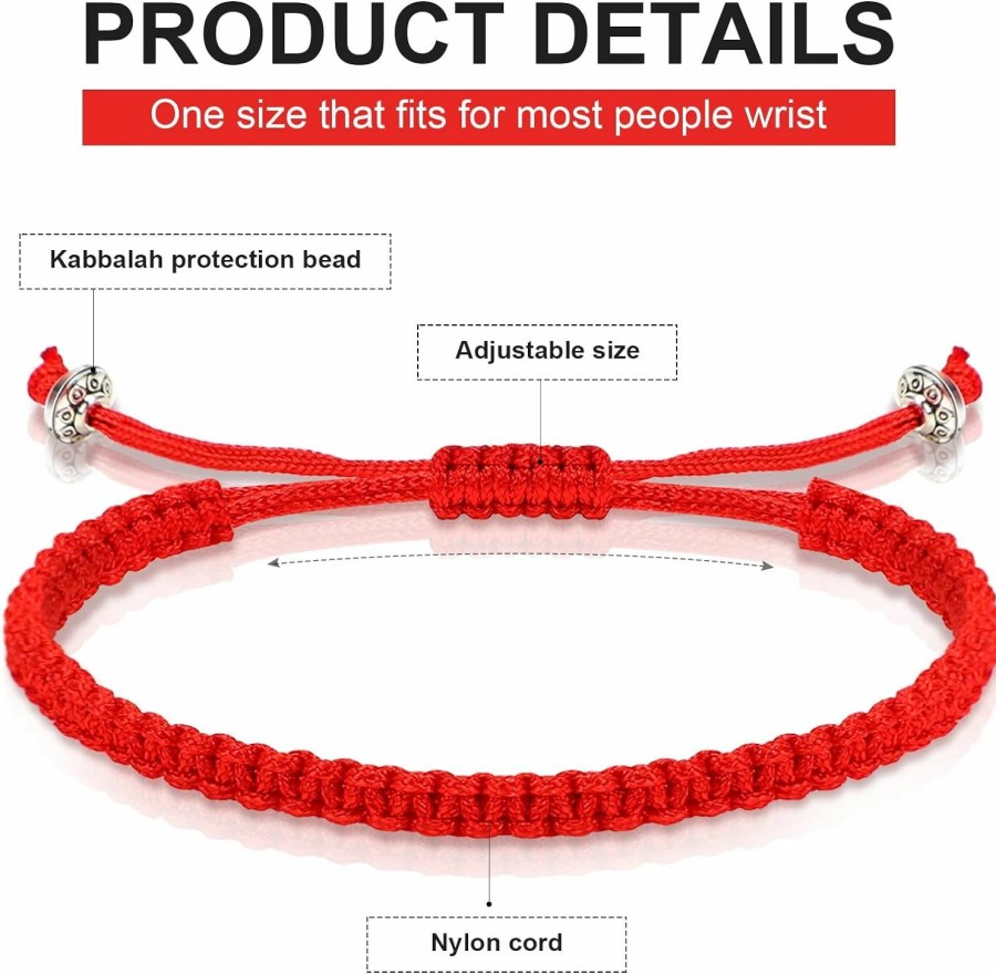 Jadive Jadive 20 Pcs Red Bracelet Protection Good Luck Red Cord Bracelet Red String Of Fate Bracelet Adjustable Knot Kabbalah Rope Bracelet Matching Braided Bracelet For Lover Couple Friend Women Men Hot