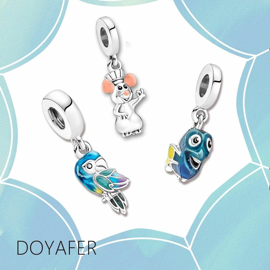 Doyafer Doyafer 925 Sterling Silver Charm Set Birthday Cake, Animals, Travel, Flowers, Rose Gold Pendant Beads Fit Women Bracelets Necklace Girls Gift 3-Piece/Package Best