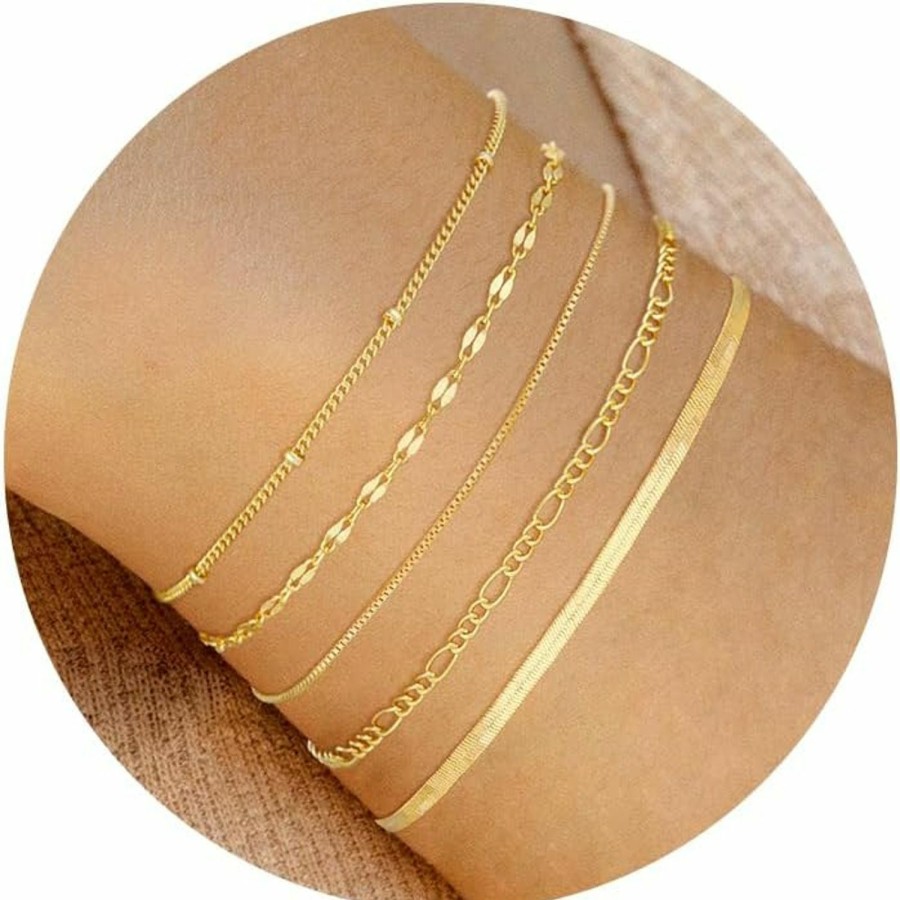 MBW Mbw Gold Bracelets For Women, 14K Dainty Gold Plated Stackable Bracelets For Women Trendy Gold Bracelet Stack Set Waterproof Chain Bracelets Paperclip Adjustable Tennis Minimalist Tiny Cute Jewelry Wholesale