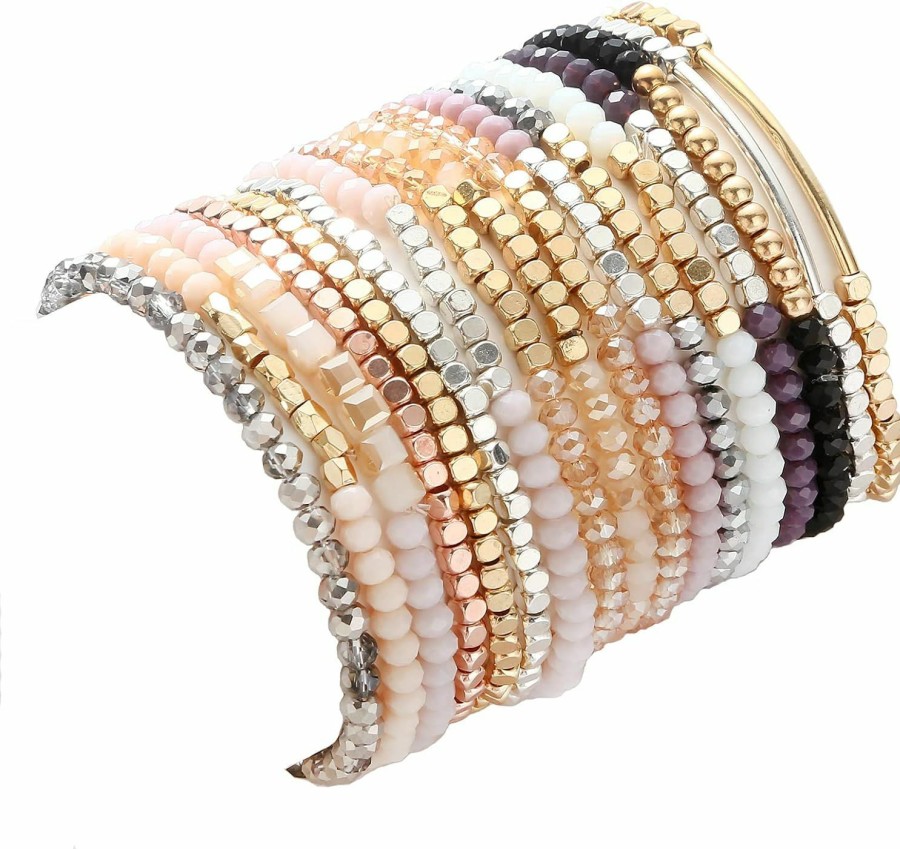 SAMOCO Samoco 17Pcs Boho Beaded Bracelets For Women Colorful Stackable Sparkly Crystal Beads Bracelets Multi-Layer Versatile Statement Bracelets Stretch Cuff Jewelry Gifts New