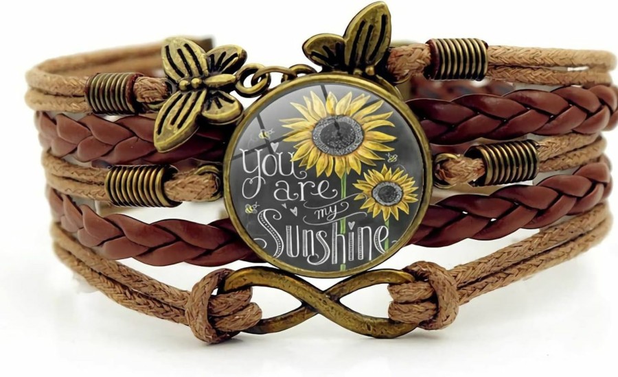 Yucaxu Yucaxu Boho Sunflower Gifts Sunflower Leather Bohemian Bracelet Birthday Gifts For Women Teen Girls Granddaughter Wife Daughter Mom Friendship Bracelets For Her Wholesale