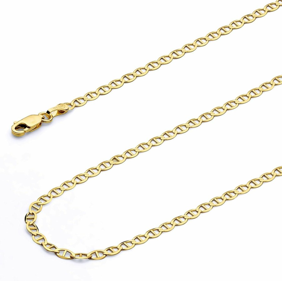 The World Jewelry Center The World Jewelry Center 14K Real Yellow Gold Solid 2.5Mm Flat Mariner Chain Necklace With Lobster Claw Clasp Wholesale