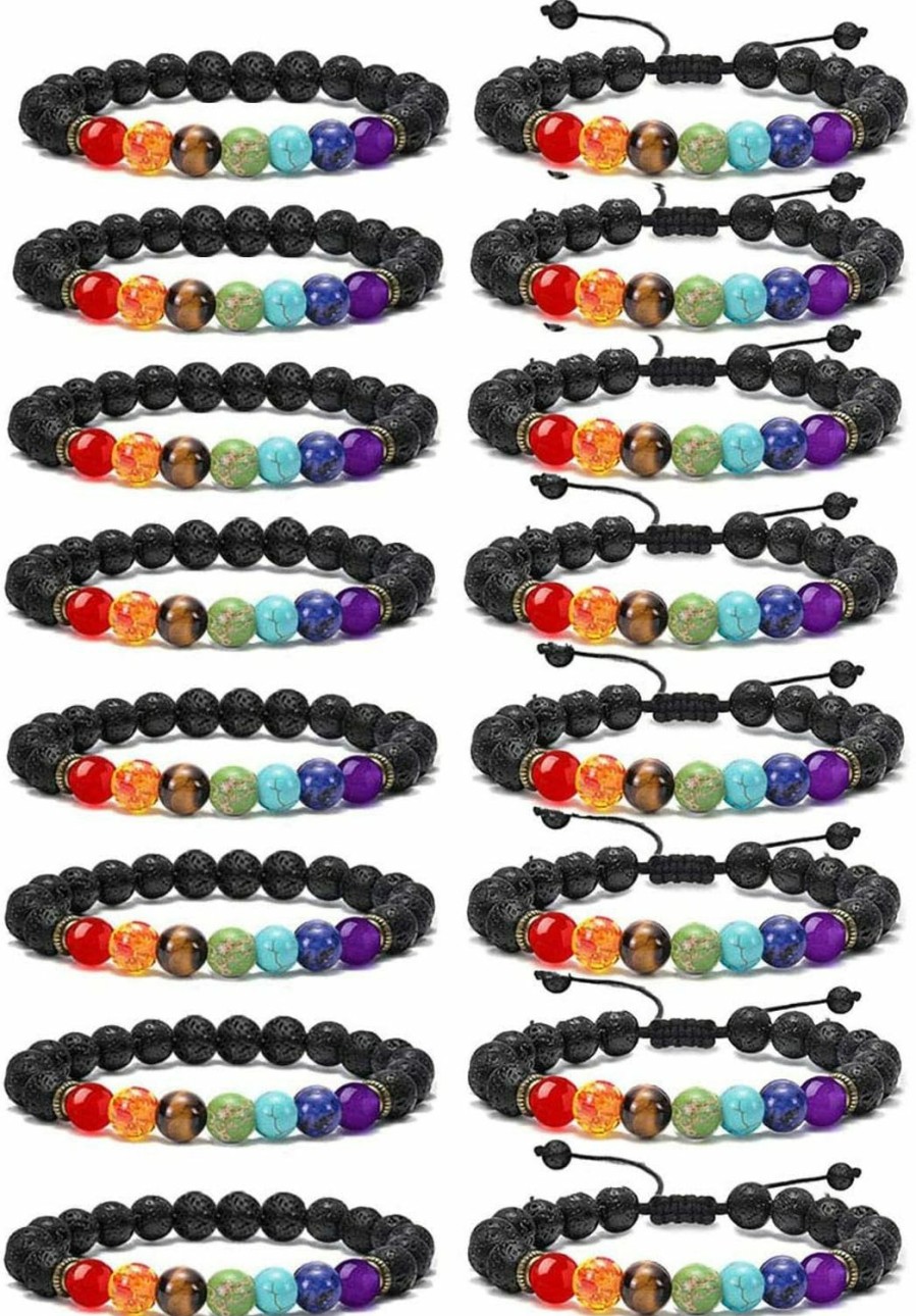 SAMOCO Samoco 1-16Pcs Men Women 8Mm Lava Rock 7 Chakras Aromatherapy Essential Oil Diffuser Bracelet Braided Rope Natural Stone Yoga Beads Bracelet Bangle Hot