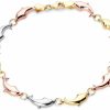 The World Jewelry Center 14K Real Tri Color Gold Stampato Dolphin Bracelet With Lobster Claw Clasp - 7.25\" Clearance