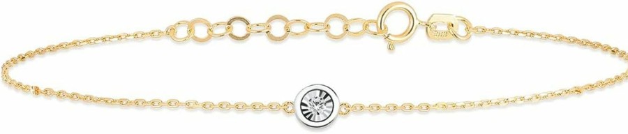 GELIN Diamond Solitaire Bracelet For Women | 14K Real Gold Bezel Set Diamond Bracelet | 14K Gold Dainty Bracelets | Women'S 14K Gold Jewelry | Gift For Christmas, Adjustable 6\" To 7\" Clearance