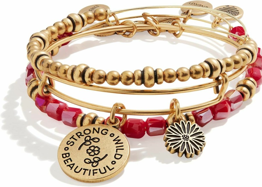 Alex and Ani Alex And Ani Connections Expandable Bangle For Women, Strong Wild Beautiful, Set Of 3, Rafaelian Gold Finish, 2 To 3.5 In Wholesale