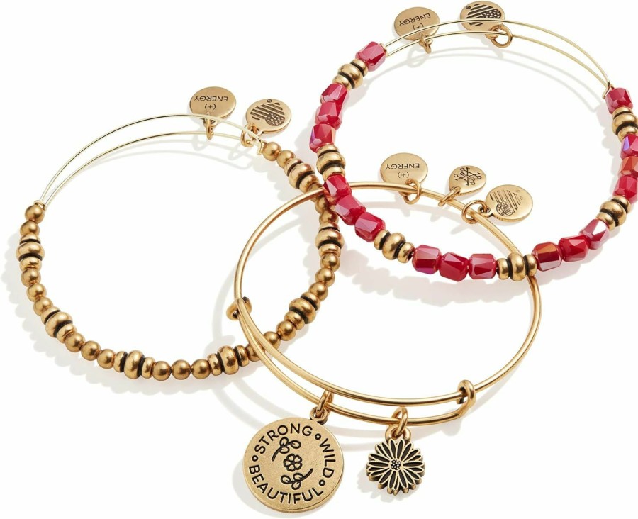 Alex and Ani Alex And Ani Connections Expandable Bangle For Women, Strong Wild Beautiful, Set Of 3, Rafaelian Gold Finish, 2 To 3.5 In Wholesale