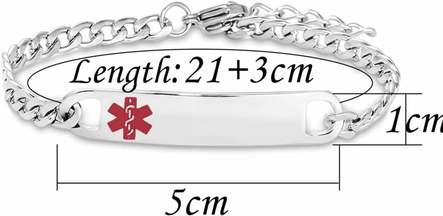 TGLS Tgls Red Medical Alert Bracelet For Women Men Emergency First Aid Health Alert Engraved Adjustable Stainless Steel Chain Bracelets Hot