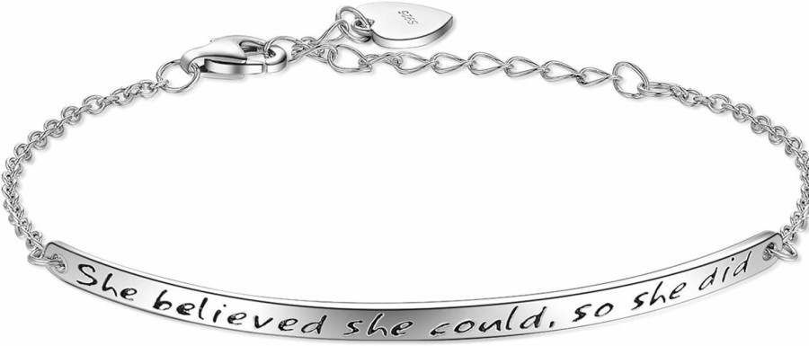 Billie Bijoux 925 Sterling Silver Women Engraved Inspirational Adjustable Bracelet Friendship Sister "She Believed She Could So She Did" Mother'S Day Gifts For Women Girls Best