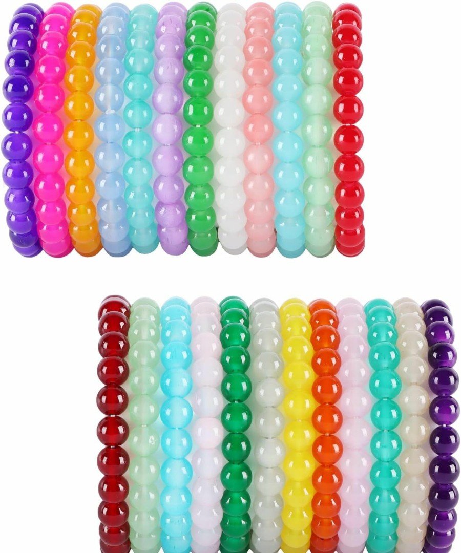 WAINIS Wainis 24Pcs 8Mm Glass Beaded Bracelets For Women Elastic Stretch Round Bead Healing Bracelet Multicolor Handmade Stackable Beads Bracelet Clearance