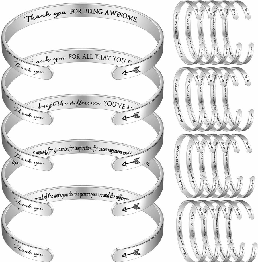 Fumete 20 Pcs Thank You Bracelets Inspirational Bracelets For Women Employee Appreciation Gifts Coworker Leaving Cuff Bracelets For Colleagues Team Farewell Online