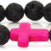 Xusamss Xusamss Fashion 8Mm Lava Rock Essential Oil Diffuser Bracelet Religious Cross Elastic Link Bracelet,7 1/2 Wrist Wholesale