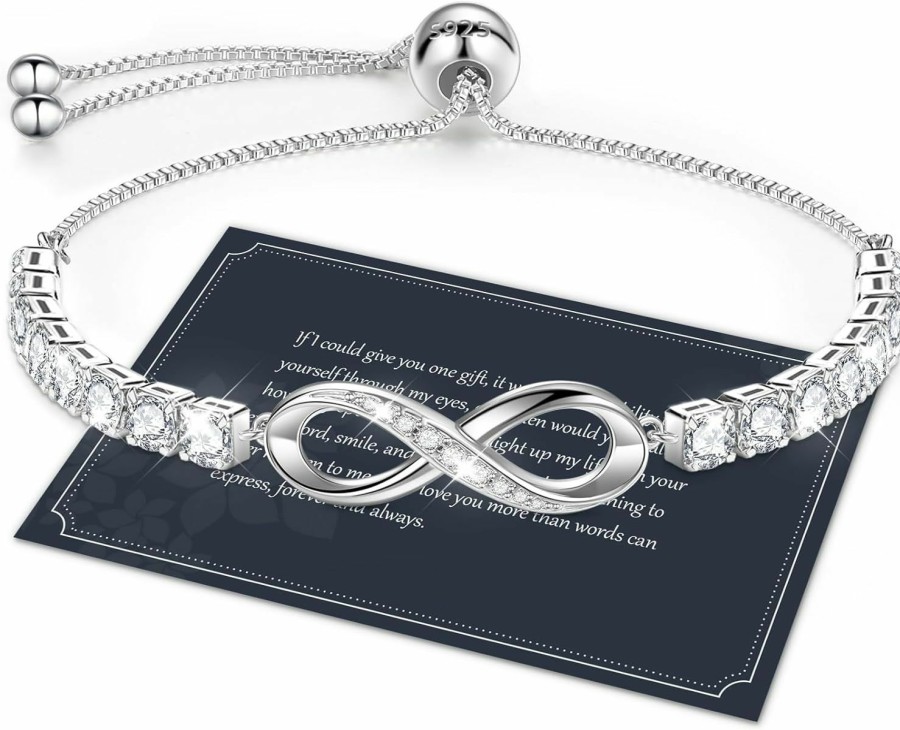 J.Fee J.Fee Infinity Bracelet, S925 Silver Bracelet With 5A Cubic Zirconia Heart Silver Bracelets For Women Adjustable Bracelet For Women Bracelets Womens Bracelet Women Gifts For Women Mom Girls New