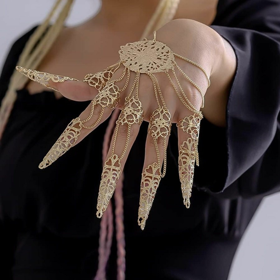 Octwine Octwine 1 Pcs Ancient Queen Bracelet With Finger Nails Tip Claw Belly Dance Hand Chain Indian Dainty Costume Jewelry For Women And Girls(Gold) Online