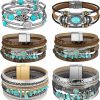 Sasylvia Sasylvia 6 Pcs Turquoise Bohemian Bracelets Multilayer Boho Cuff Wrap Bracelet Layer Crystal Beaded Bracelets Faux Leather Cuff Western Hippie Jewelry For Girls Women Birthday Gifts Clearance