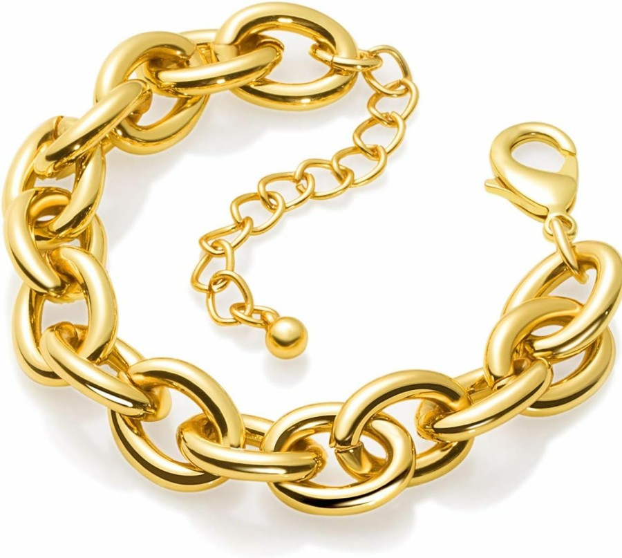 LANE WOODS Gold Bracelets For Women - Lane Woods 14K Gold Plated Chunky Thick Large Link Chain Bracelet Online