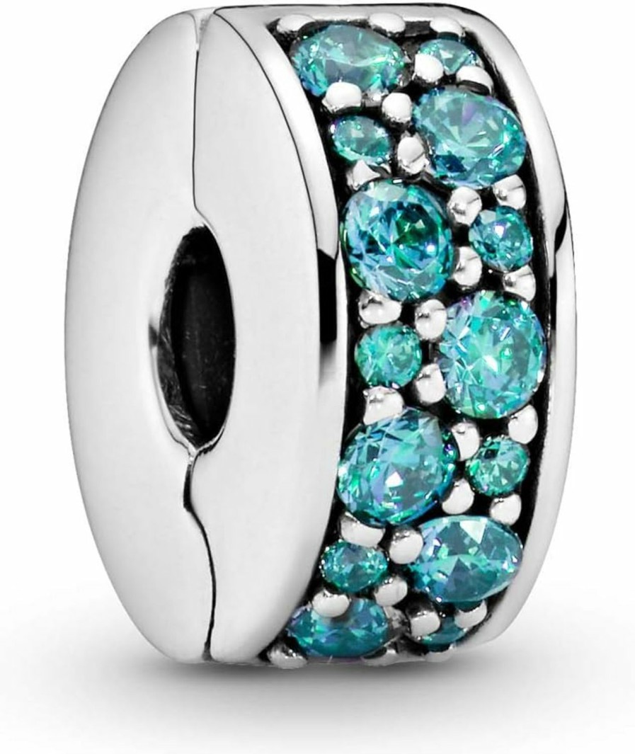 Pandora Pandora Shining Elegance Clip Charm, Sterling Silver, Teal Cubic Zirconia, One Size Online