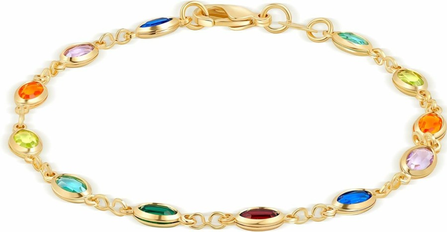 Barzel Barzel 18K Gold Plated Multicolor Crystal Bracelet - Made In Brazil New