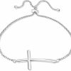 Hoops & Loops Hoops & Loops 925 Sterling Silver Sideways Cross Pullstring Adjustable Bracelets For Women & Men, Fashion Minimal Religious Christian Cross Jewelry New