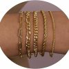 LEXODY Lexody Gold Bracelets For Women 14K Gold Herringbone Bracelets Sets Dainty Herringbone Jewelry Stackable Figaro Chain Paperclip Link Chain Cute Anklet Bracelet Pack Gifts For Women Girls Hot