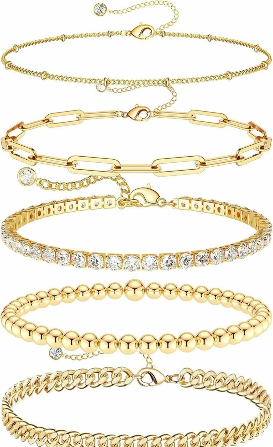 DEARMAY Dearmay Dainty Silver Bracelets For Women Trendy, 925 Sterling Silver Jewelry Set For Women Bracelets For Women Paperclip Box Herringbone Figaro Rope Chain Bracelet Fashion Pack Gifts For Women Girls Wholesale