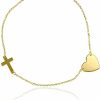 DECADENCE 10K Yellow Gold Diamond Cut Polished Heart Charm And Sideways Cross Bracelet, 7 Wholesale