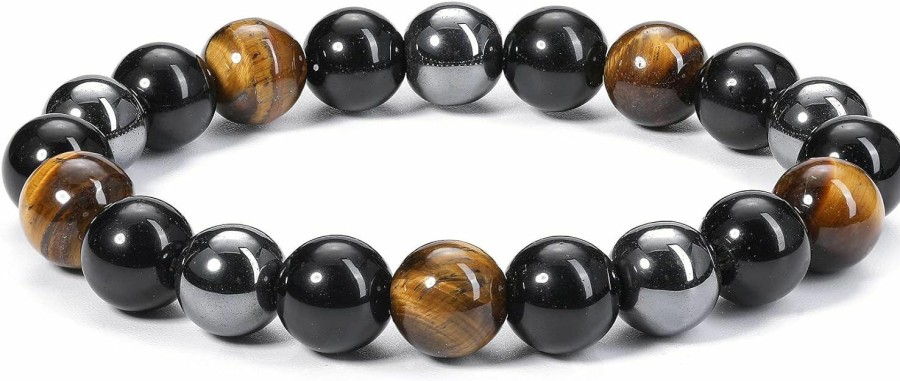 Jovivi Jovivi Hematite Black Obsidian Tiger Eye Stone Bracelets For Men Women 10Mm Natural Round Gemstone Beads Beaded Healing Crystal Bracelet For Protection, Good Luck Online