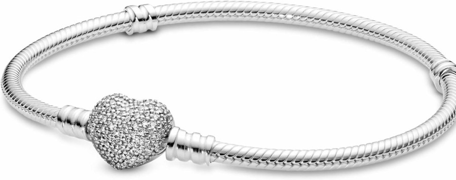 Pandora Pandora Pave Heart Bracelet, Clear Cz New