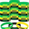 Lenwen Lenwen 48 Pcs Multicolor Jamaican Country Flag Silicone Bracelet Black Yellow Green Sport Wristband Jamaica Bracelet For Men Women Jamaican Birthday Party, 3 Style, 8 X 0.5 Inch New