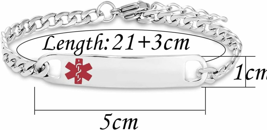 TGLS Tgls Red Medical Alert Bracelet For Women Men Emergency First Aid Health Alert Engraved Adjustable Stainless Steel Chain Bracelets Clearance