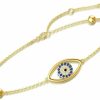 Blocaci 14K Solid Gold Evil Eye Bracelet 5A Cubic Zirconia Bracelet For Women 6.5\"-8.5\" New