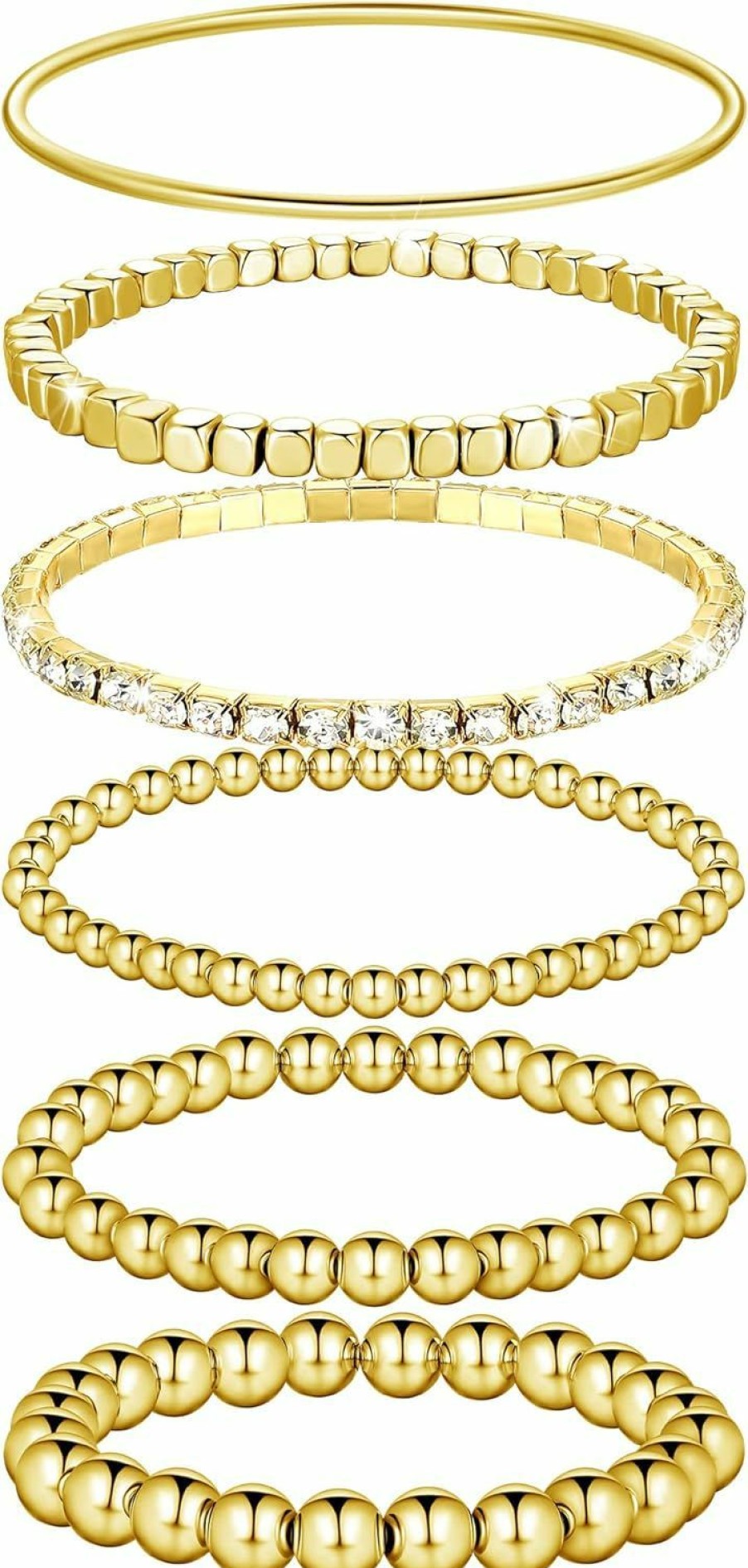 BBTO 6 Pieces Bracelets Set For Women Stackable Elastic Bead Ball Bracelet Thin Bangle Bracelet Stretch Cubic Bead Bracelet Tennis Bracelet With Round Moissanite Best