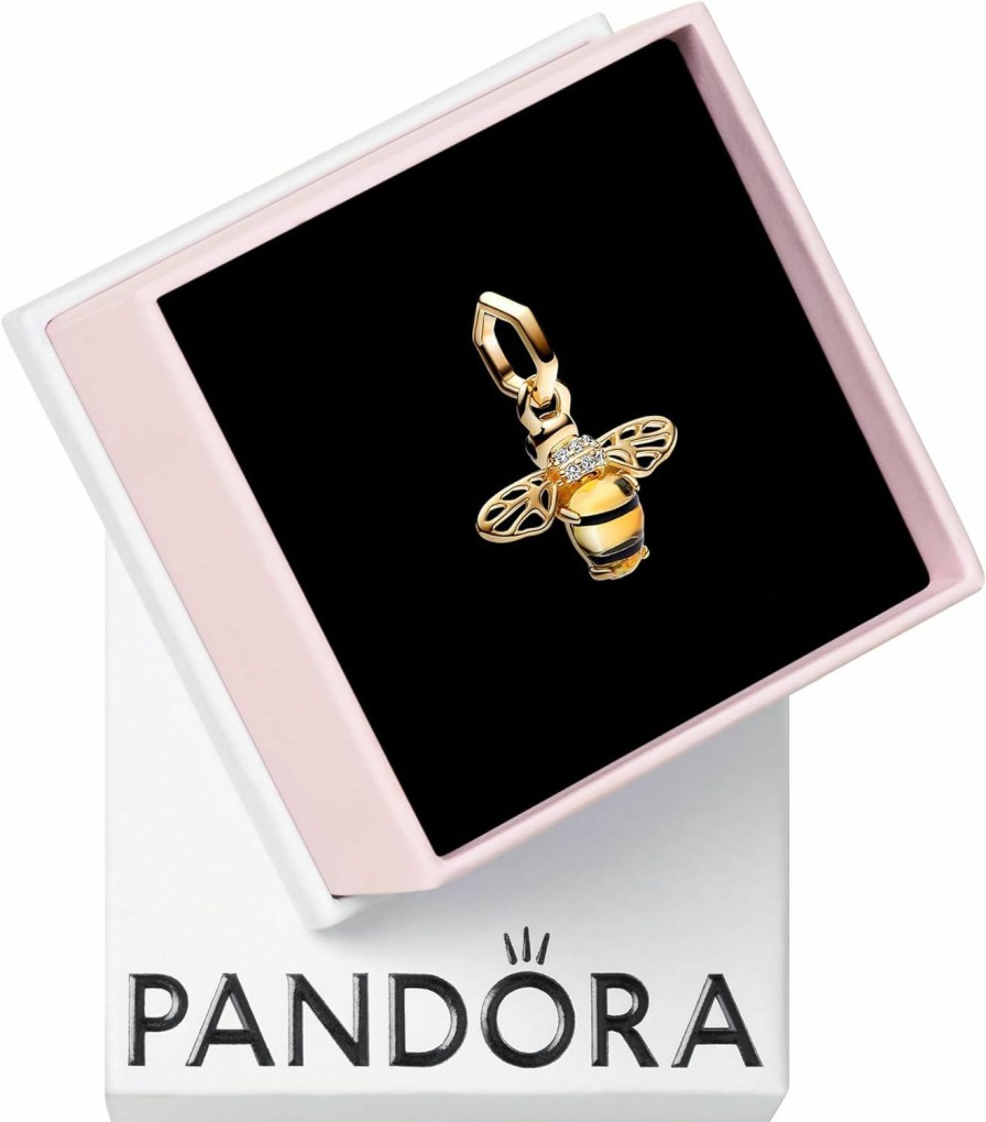 Pandora Pandora Sparkling Bee Dangle Charm - Compatible Me & Moments Jewelry - 14K Gold & Enamel With Clear Cubic Zirconia & Crystal - With Gift Box Wholesale